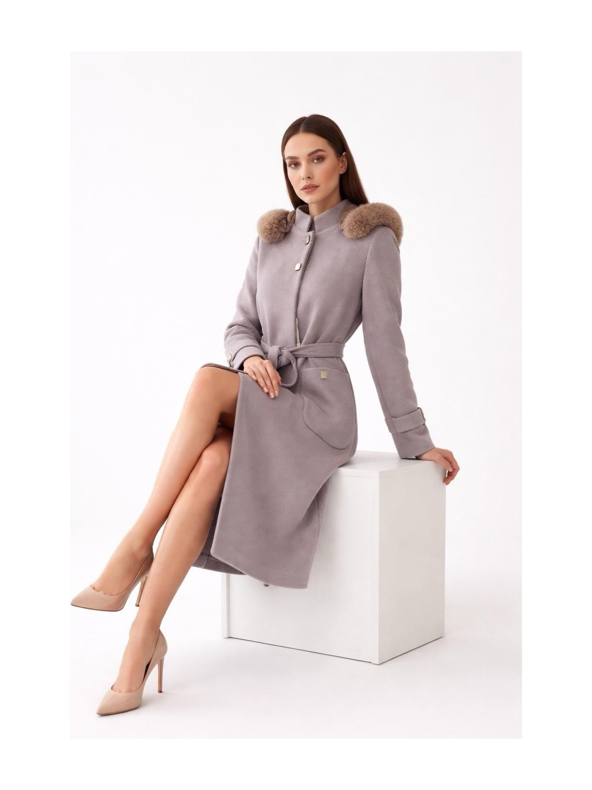 Esin Giyim Pötikare Dokulu Çıkarılabilir Kapüşonlu Kaşe Kaban - Görsel 6