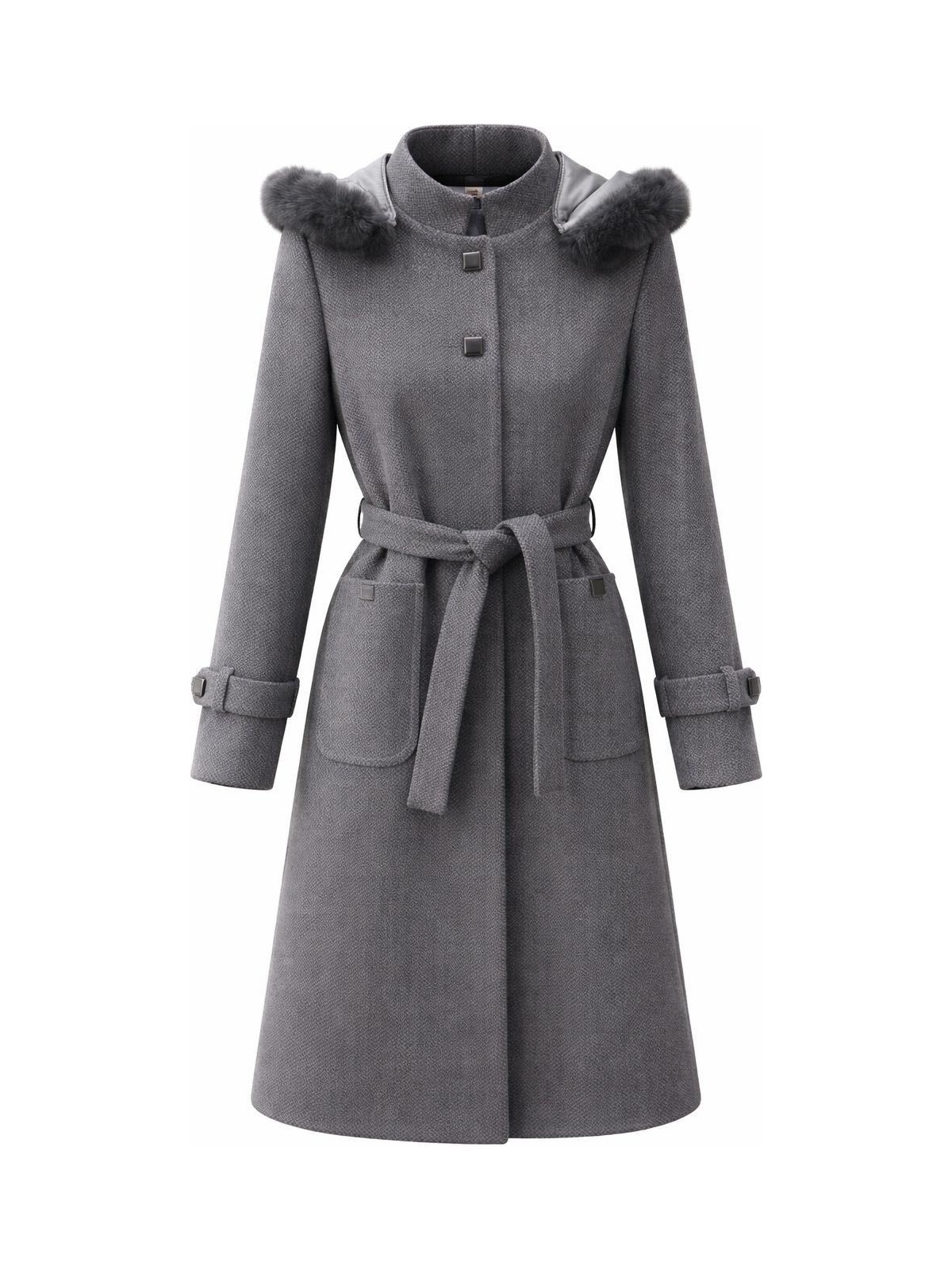 Esin Giyim Pötikare Dokulu Çıkarılabilir Kapüşonlu Kaşe Kaban - Görsel 7