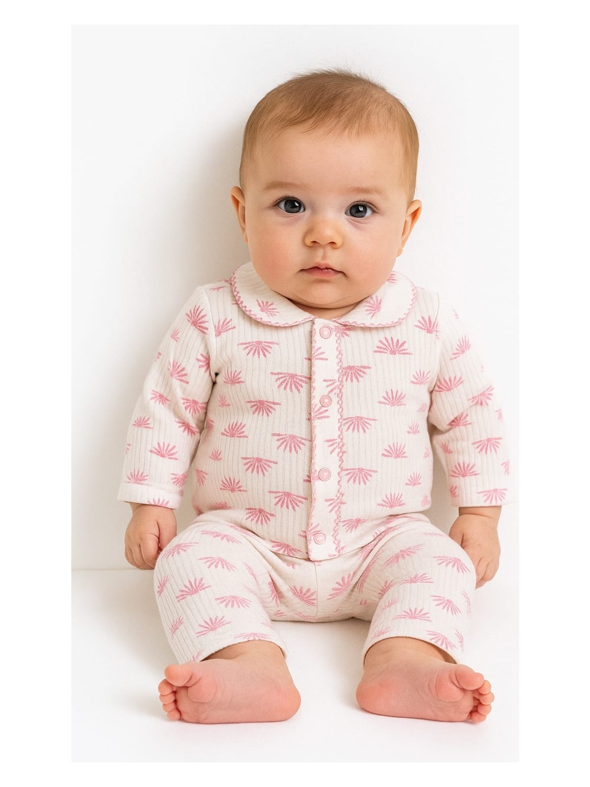 Buufuu Pamuklu Oyali Pijama Takımı Unisex Bebek Yenidogan Hediyelik Kız Erkek Desenli - Görsel 7