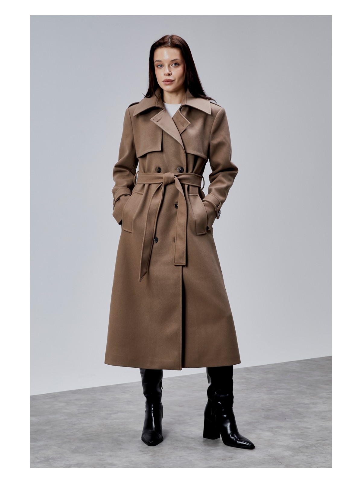 Bolivente Açık Kahverengi Regular Rüzgarlık Detaylı Kaşe Kaban