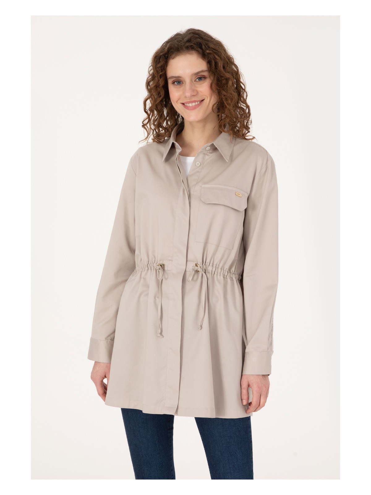 U.S. Polo Assn. Kadın Siyah Uzun Kollu Belden Büzgülü Gömlek 50316423-VR046 - Görsel 4