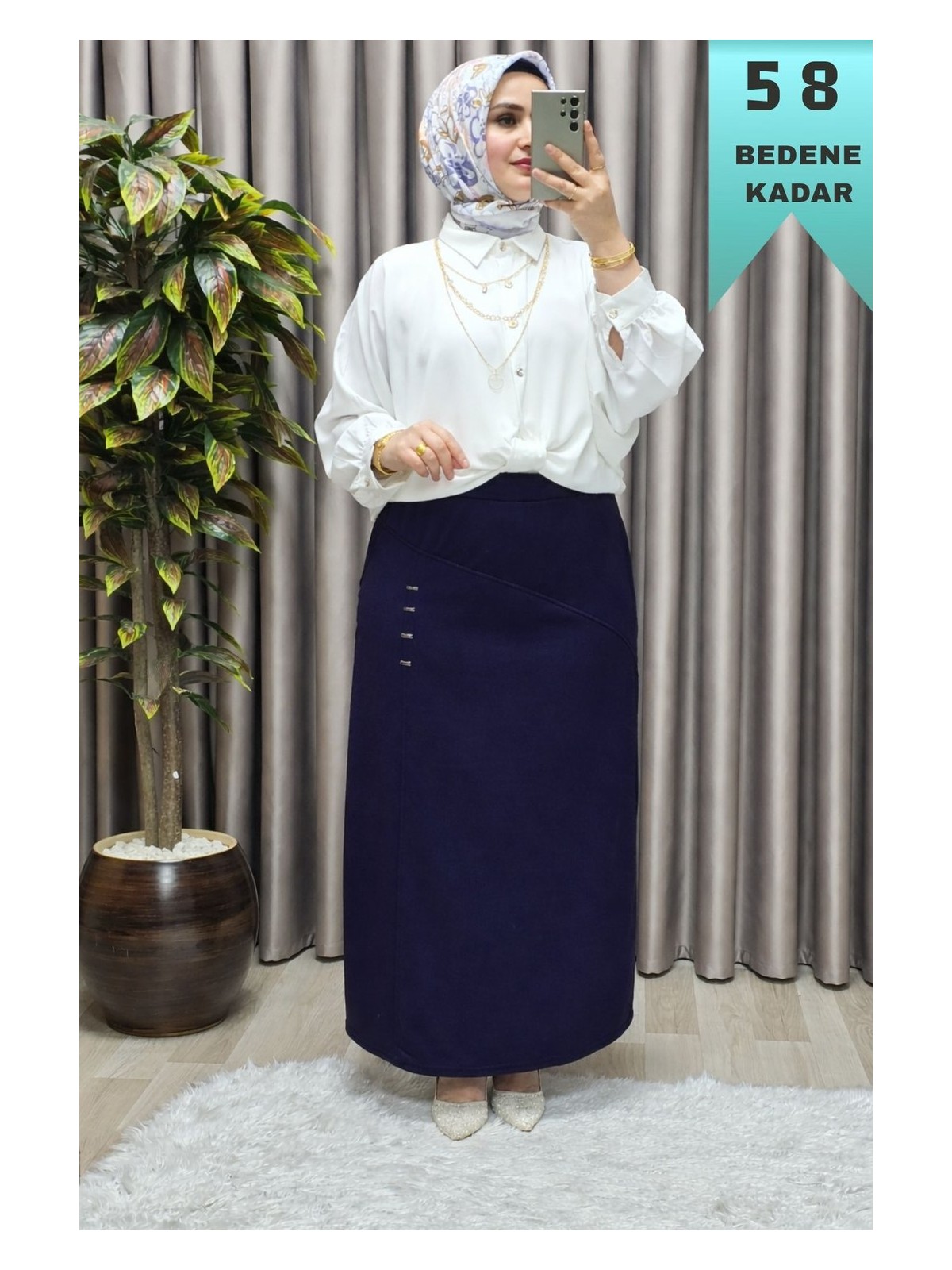 Elmas Tesettür Kadın Tesettür Büyük Beden Metal Taşlı Etek - Görsel 4