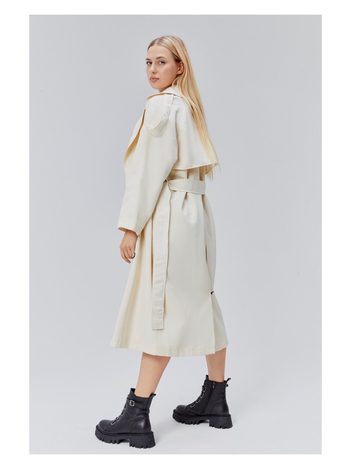 Bolivente Gri Oversize Astarlı Uzun Trençkot - Görsel 5