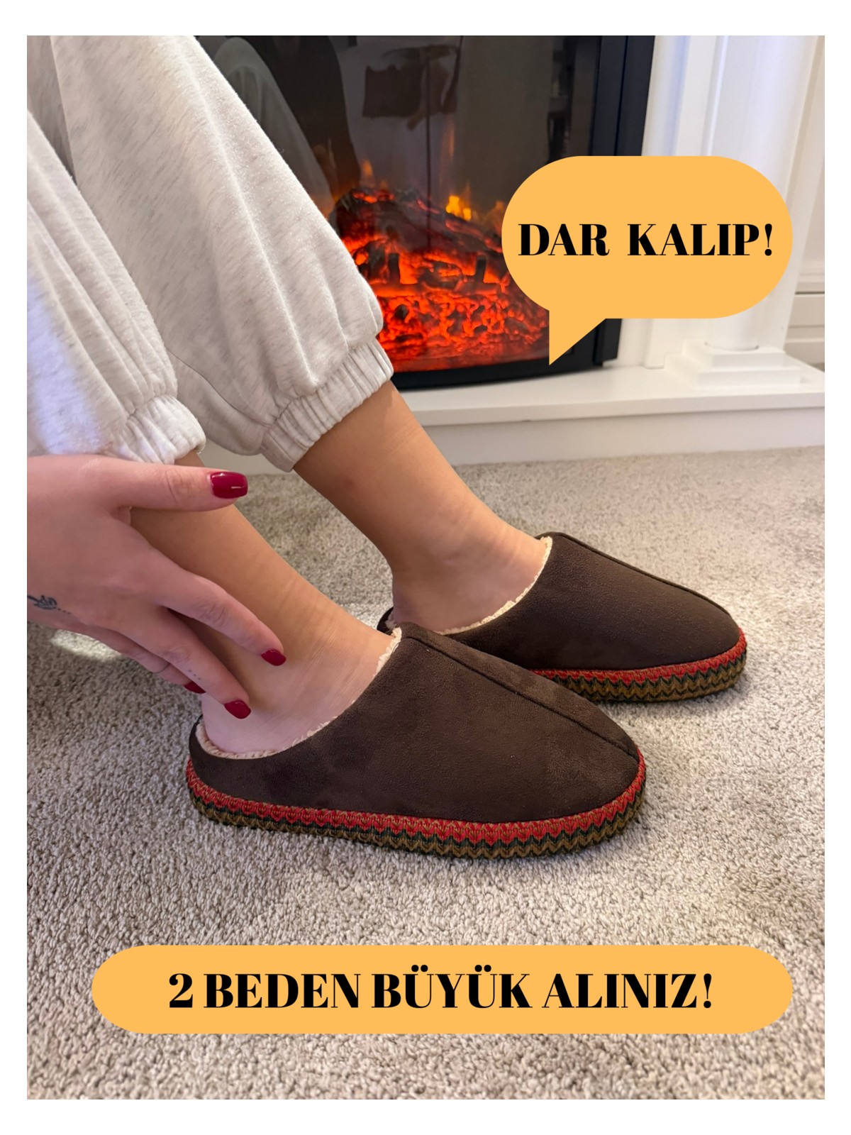 Aksulu Kadın Yumuşak ve Hafif Örgü Desenli Içi Yünlü Peluş Ev Terliği