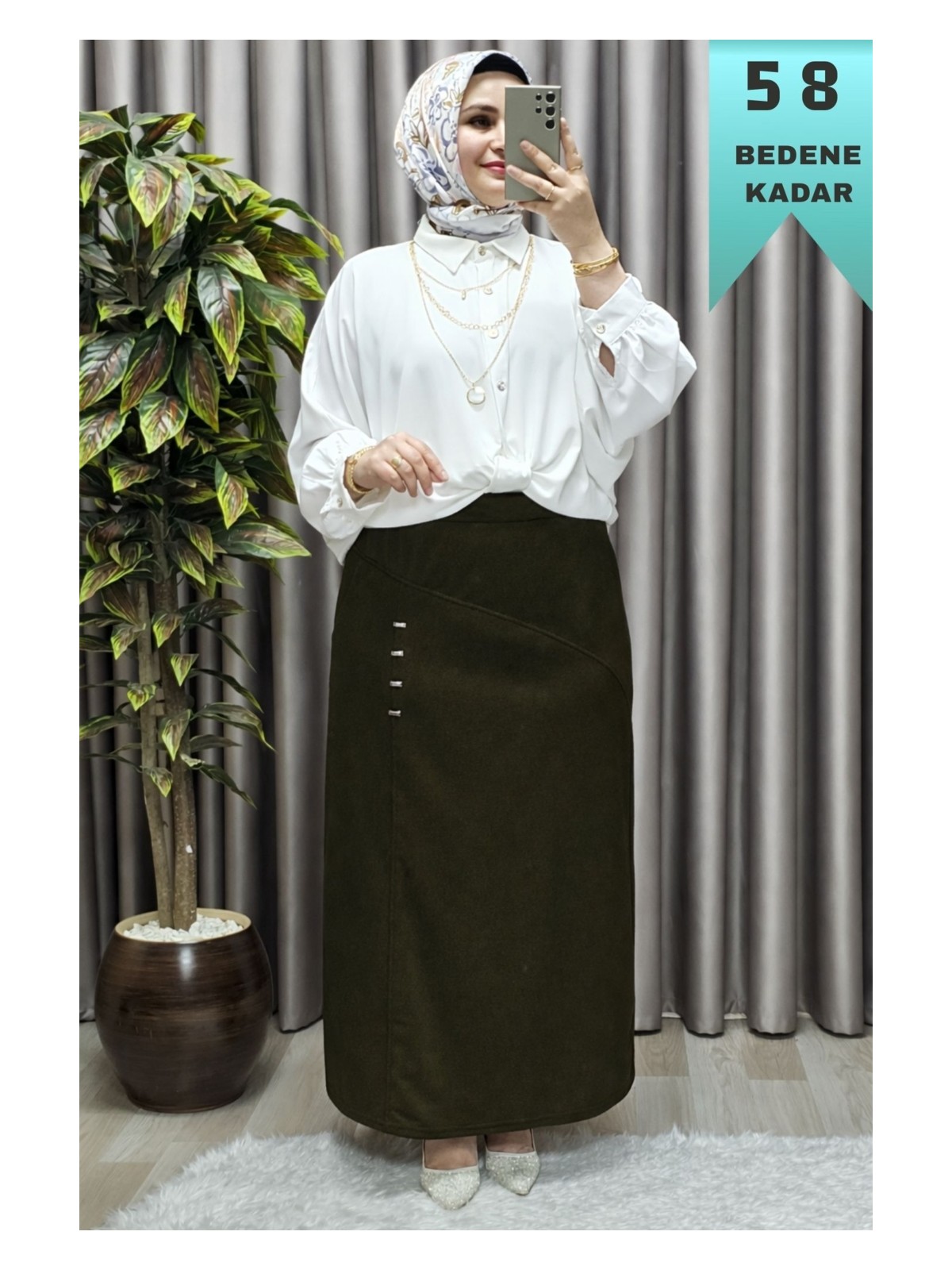 Elmas Tesettür Kadın Tesettür Büyük Beden Metal Taşlı Etek - Görsel 5