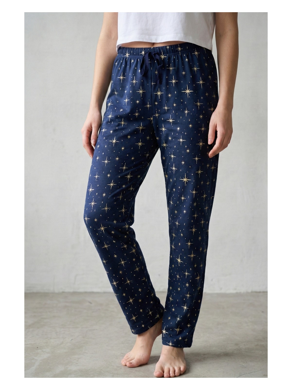 elemge %100 Pamuk Süprem Kadın Lacivert Pijama Altı Kardan Adam Baskılı İnce Rahat Kalıp Boru Paça Cepsiz - Görsel 6