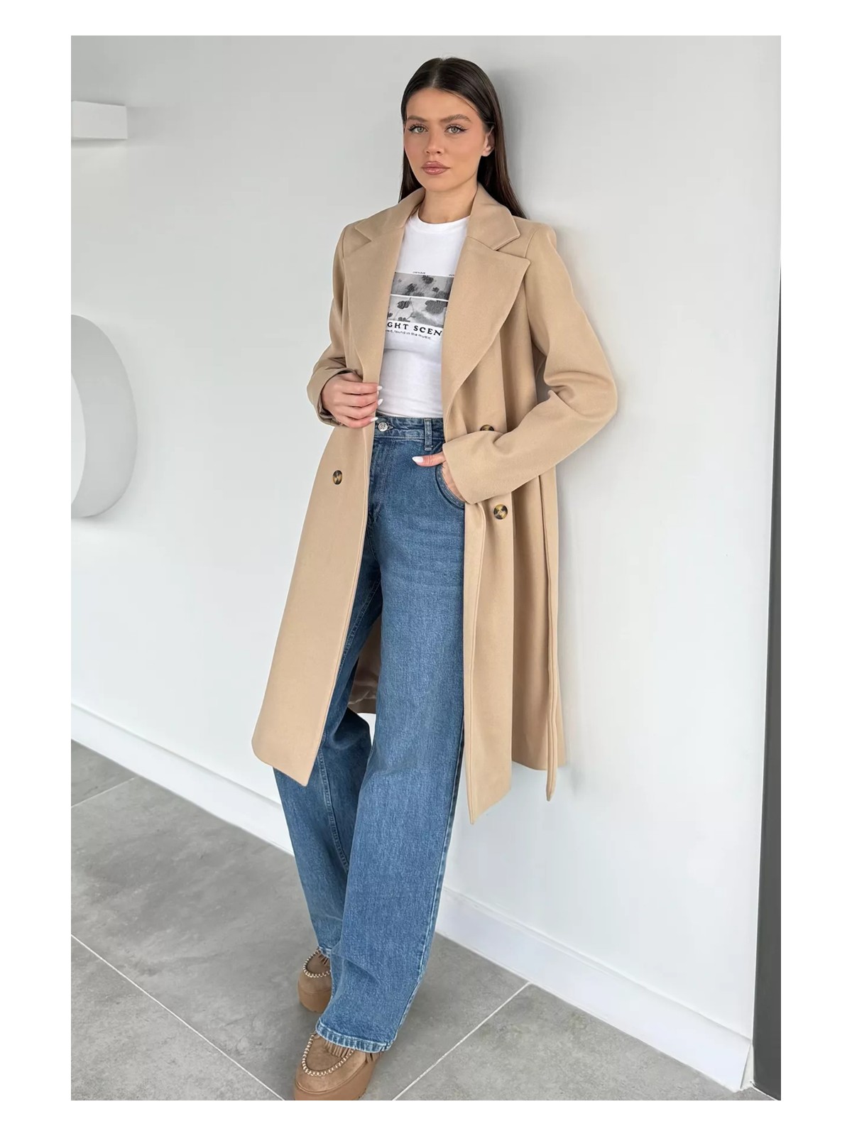 Gülseli Astarlı Ön Düğmeli Kaşe Kaban P-00013760