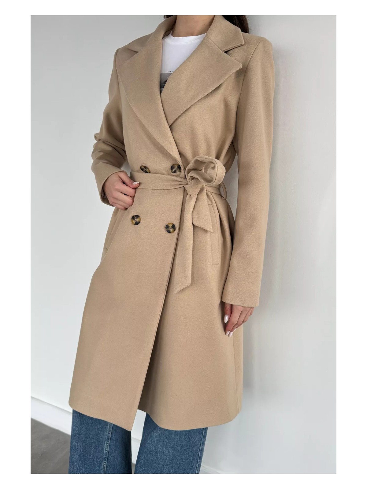 Gülseli Astarlı Ön Düğmeli Kaşe Kaban P-00013760 - Görsel 2