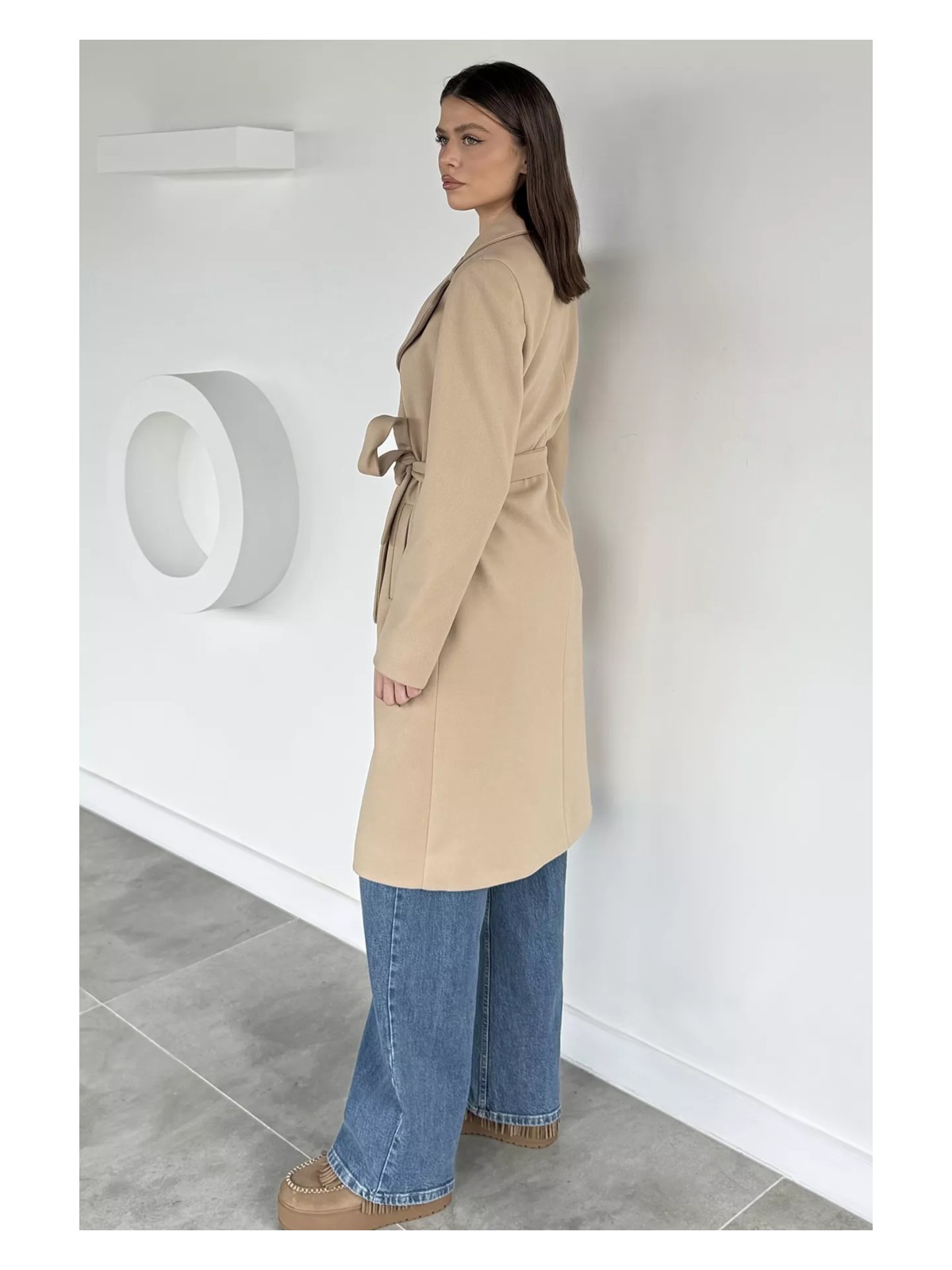 Gülseli Astarlı Ön Düğmeli Kaşe Kaban P-00013760 - Görsel 4