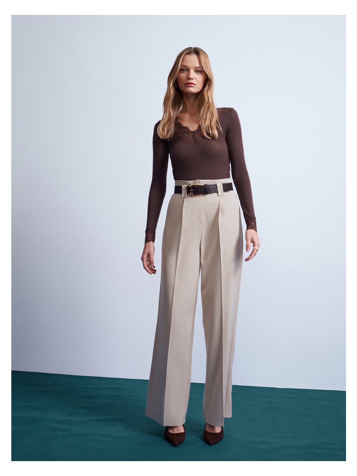 Dilvin 32311 Dantelli Kaşmir Bluz-Kahve - Görsel 7