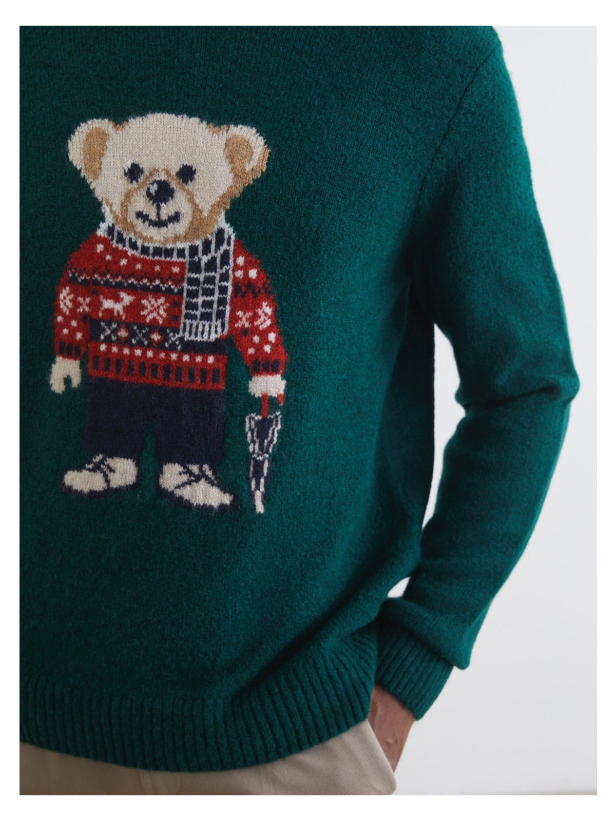 Lcw Vision Bisiklet Yaka Ayı Teddy Baskılı Erkek Triko Kazak - Görsel 3