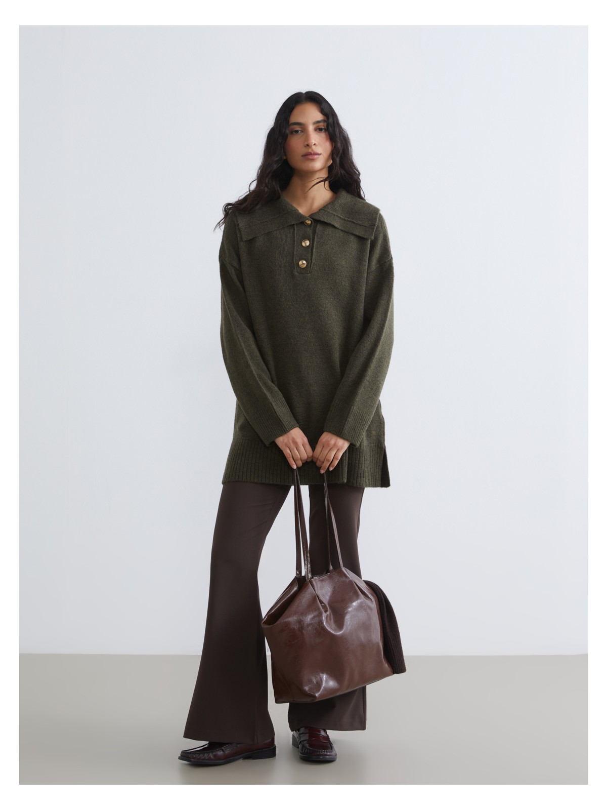 Lcw Modest Polo Yaka Çizgili Kadın Triko Kazak - Görsel 2