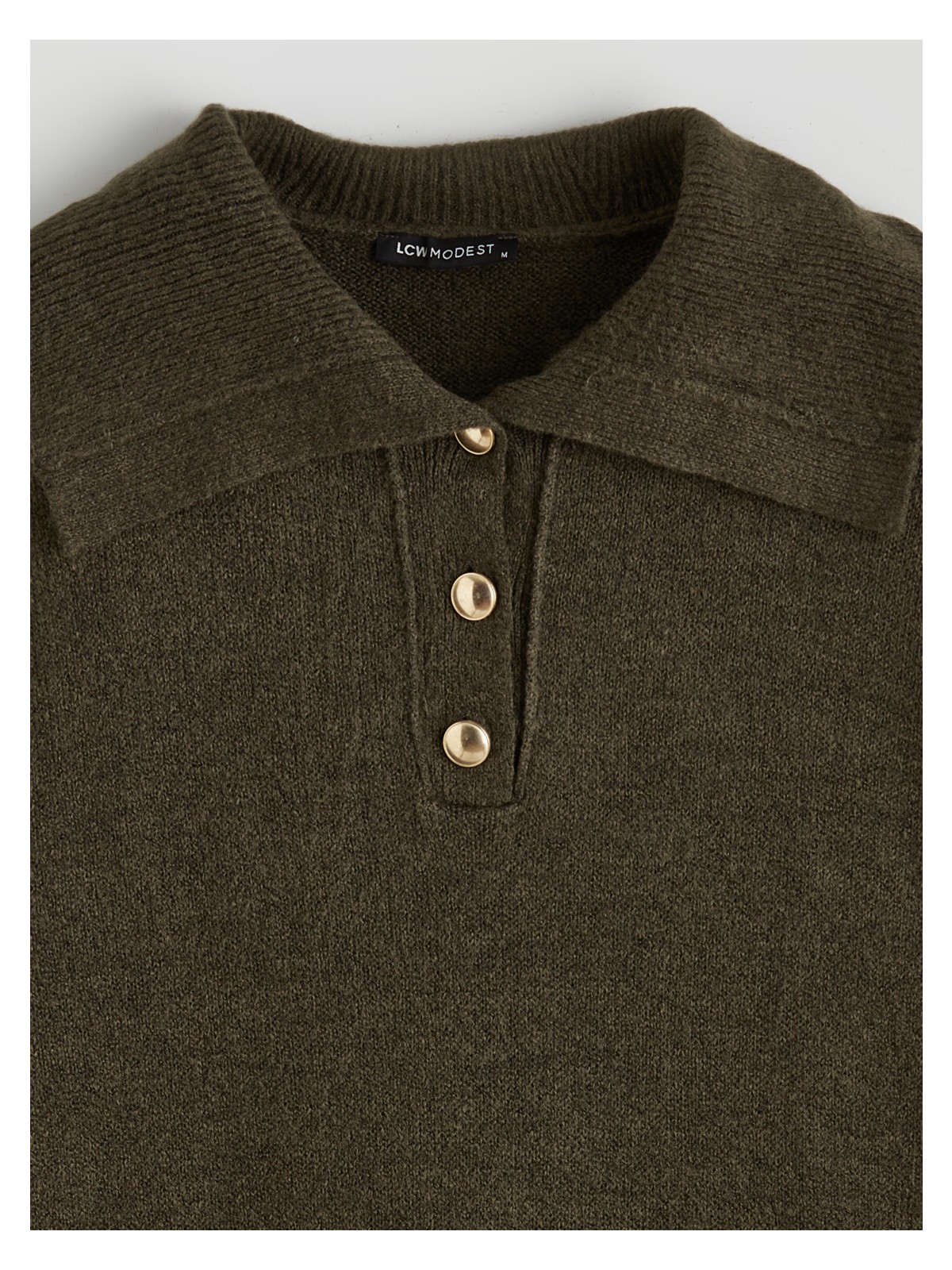 Lcw Modest Polo Yaka Çizgili Kadın Triko Kazak - Görsel 6