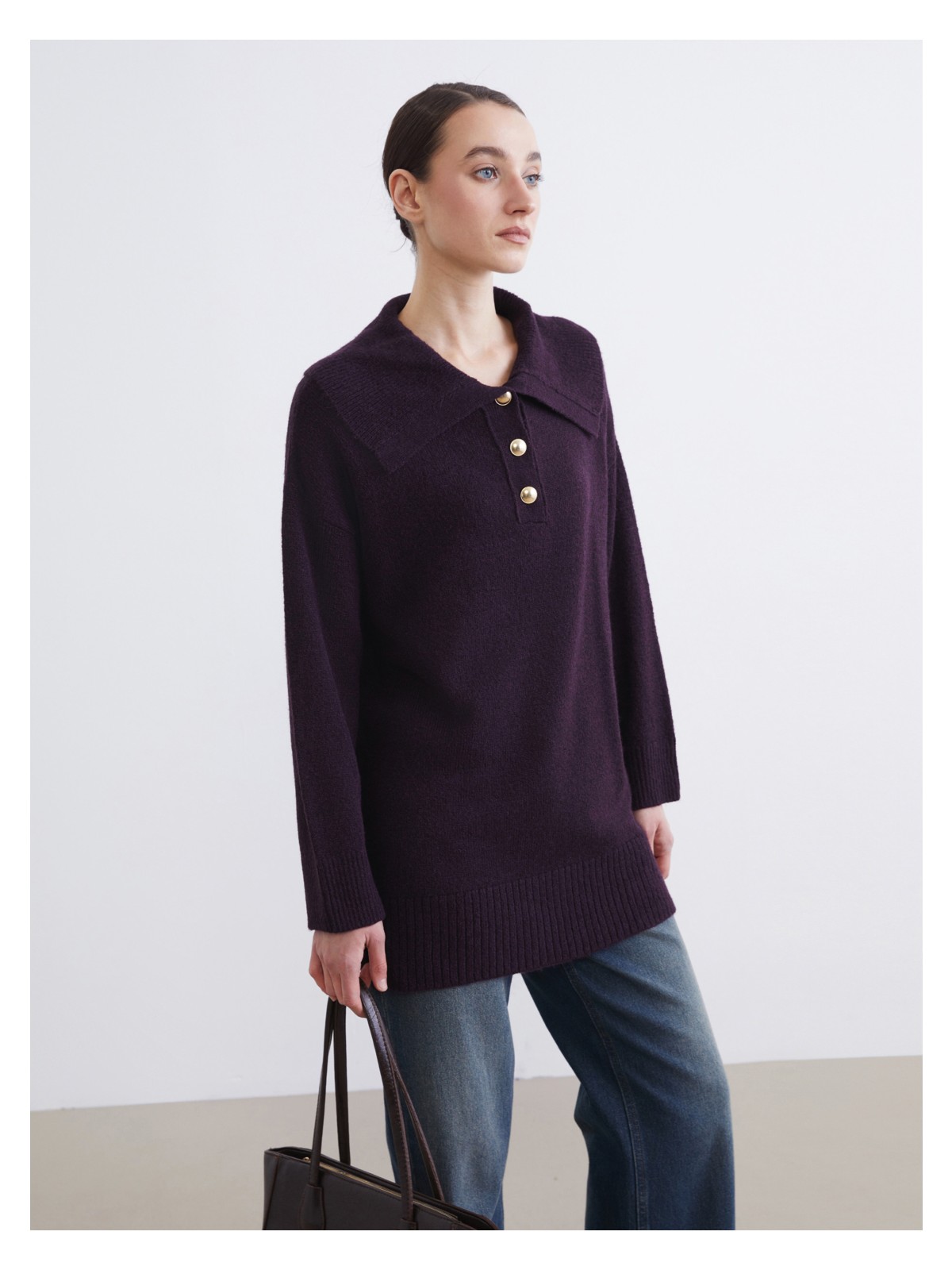Lcw Modest Polo Yaka Kadın Triko Kazak - Görsel 2