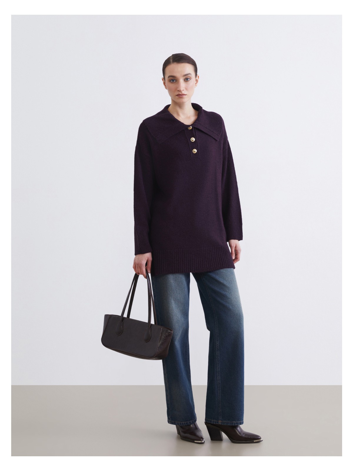 Lcw Modest Polo Yaka Kadın Triko Kazak - Görsel 3