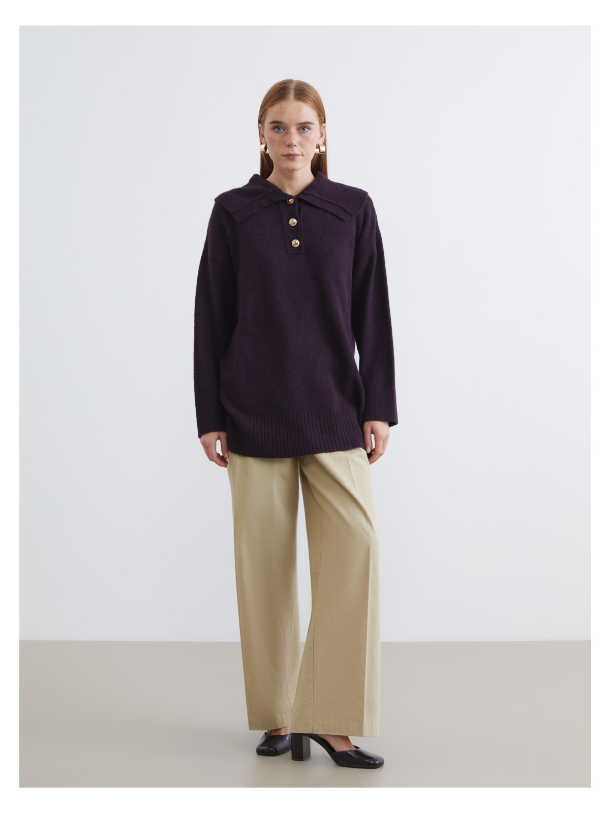 Lcw Modest Polo Yaka Kadın Triko Kazak - Görsel 4