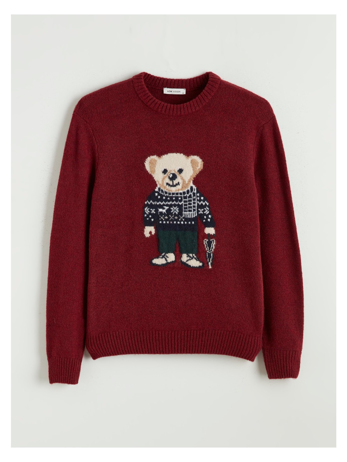 Lcw Vision Bisiklet Yaka Ayı Teddy Baskılı Erkek Triko Kazak - Görsel 5