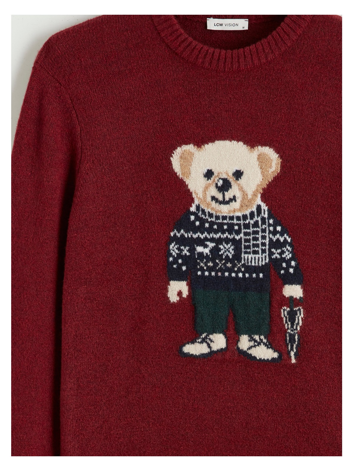 Lcw Vision Bisiklet Yaka Ayı Teddy Baskılı Erkek Triko Kazak - Görsel 6