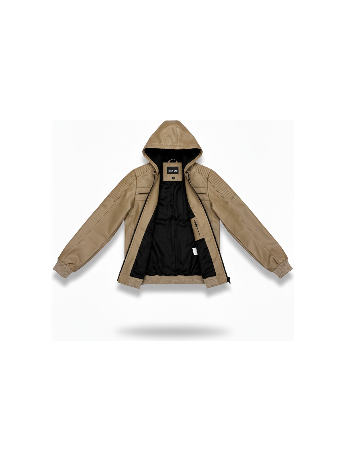 Mero Life Erkek Siyah Dar Kesim Kapüşonlu Bel Lastikli Ribanalı Deri Ceket & Mont - Görsel 4