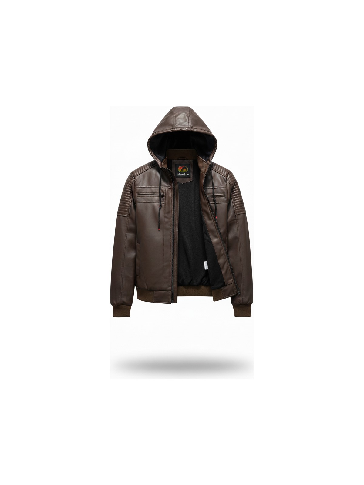 Mero Life Erkek Siyah Dar Kesim Kapüşonlu Bel Lastikli Ribanalı Deri Ceket & Mont - Görsel 5