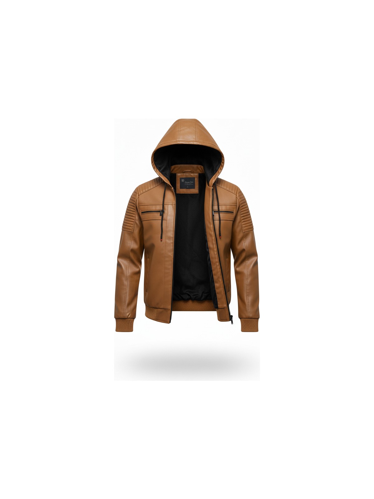 Mero Life Erkek Siyah Dar Kesim Kapüşonlu Bel Lastikli Ribanalı Deri Ceket & Mont - Görsel 6