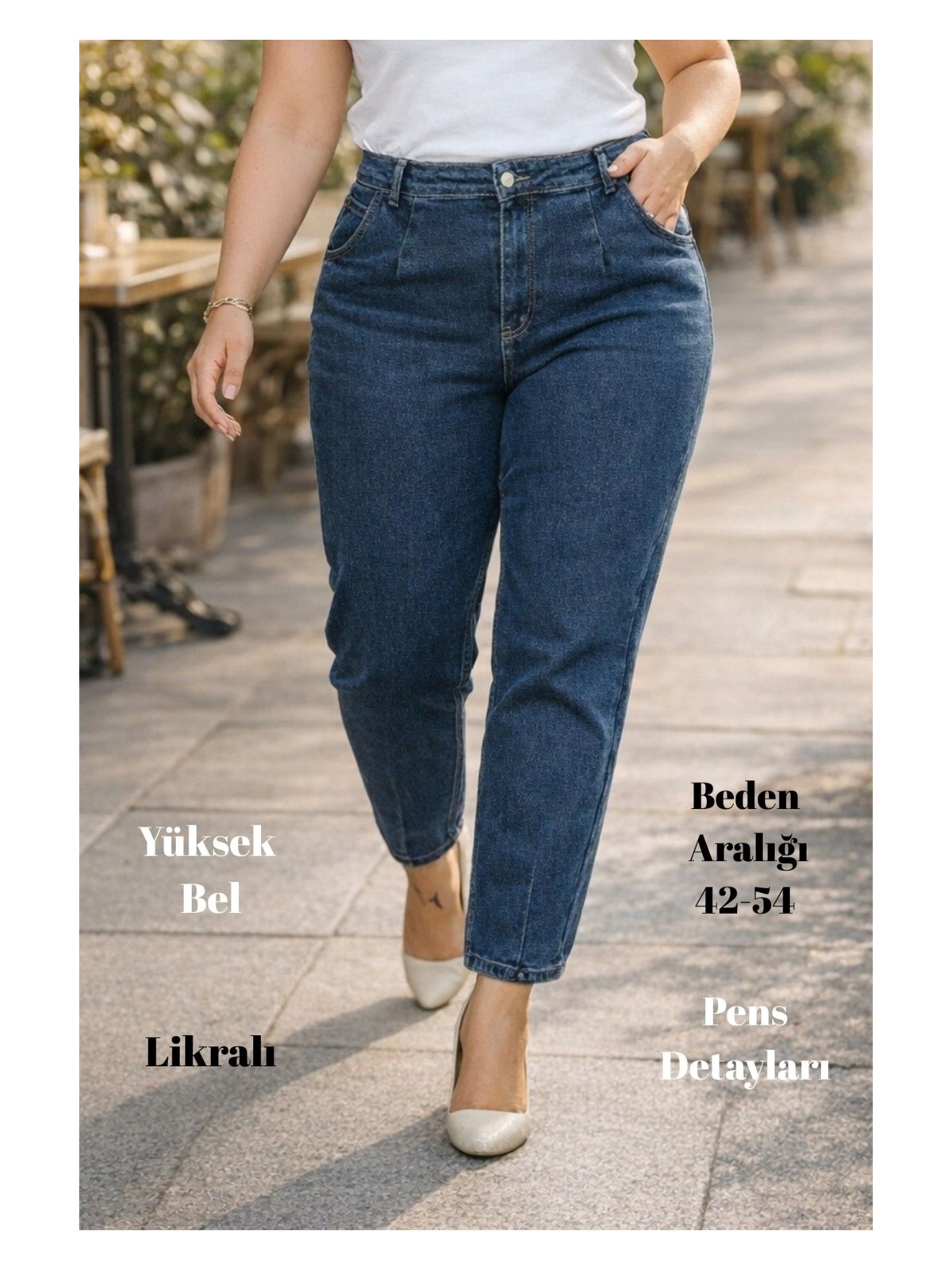 Cedy Denim Cedy Denım Kadın Büyük Beden Pileli Mom Jean Pantolon C600
