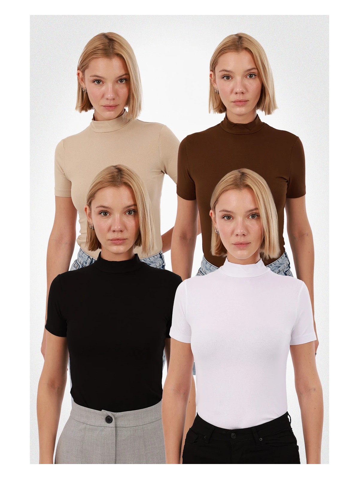 Yade Fashion Kadın Kısa Kol Bluz 4’lü Set