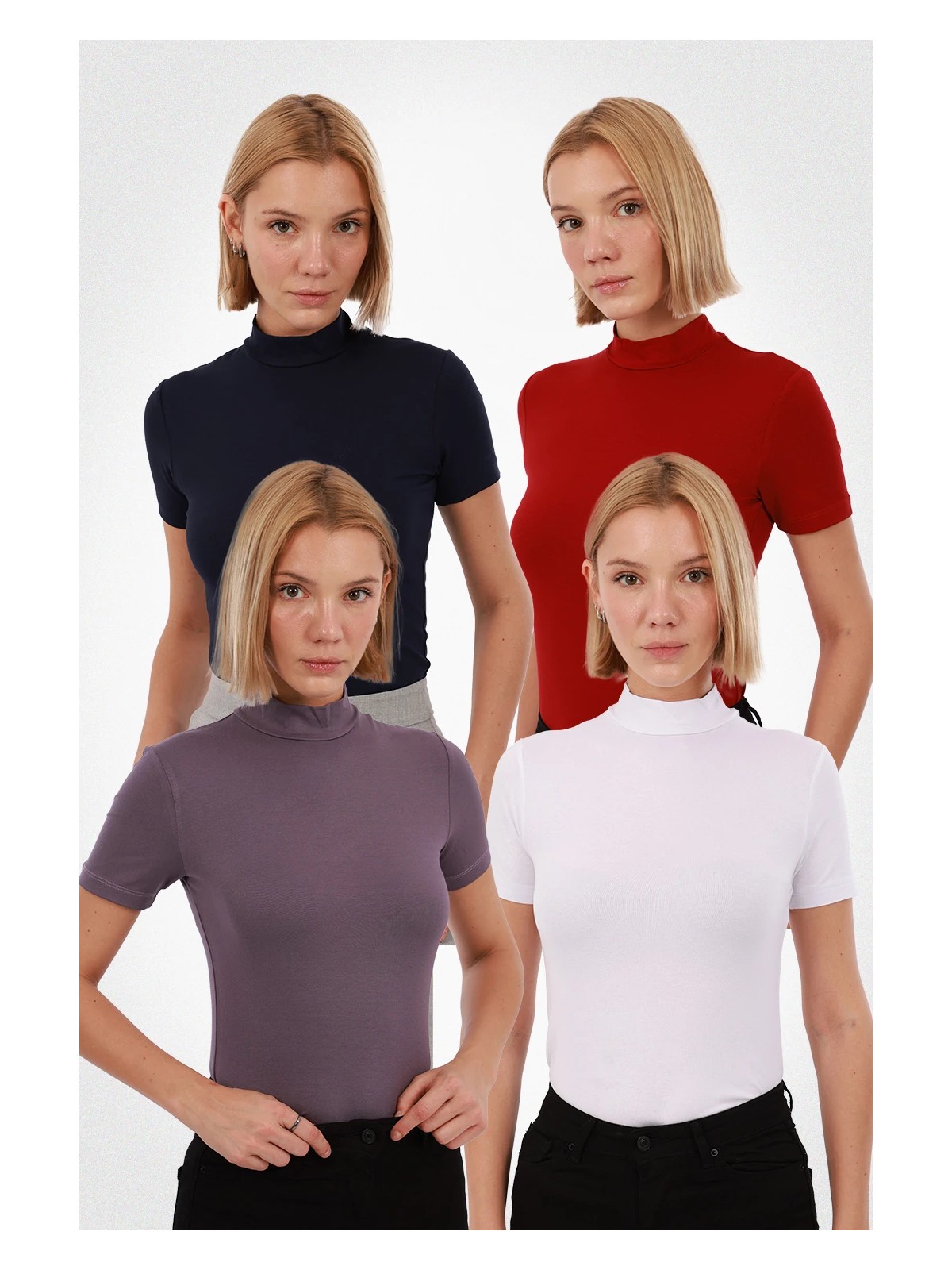 Yade Fashion Kadın Kısa Kol Bluz 4’lü Set - Görsel 3