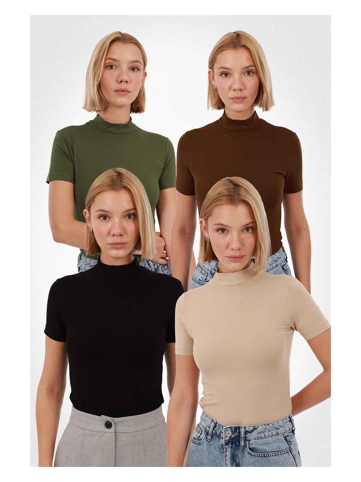 Yade Fashion Kadın Kısa Kol Bluz 4’lü Set - Görsel 4