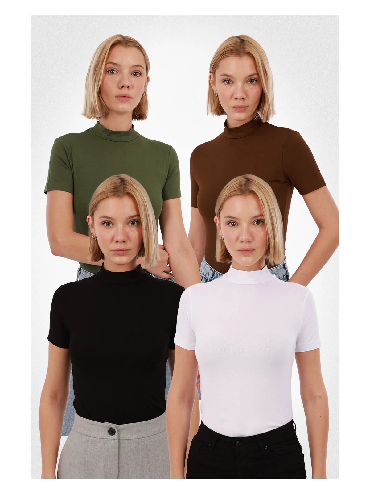 Yade Fashion Kadın Kısa Kol Bluz 4’lü Set - Görsel 6