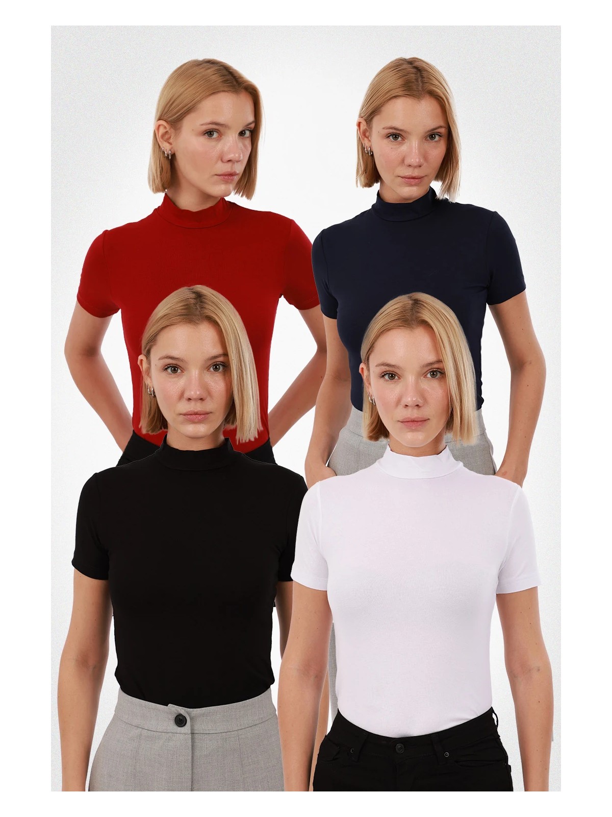 Yade Fashion Kadın Kısa Kol Bluz 4’lü Set - Görsel 7