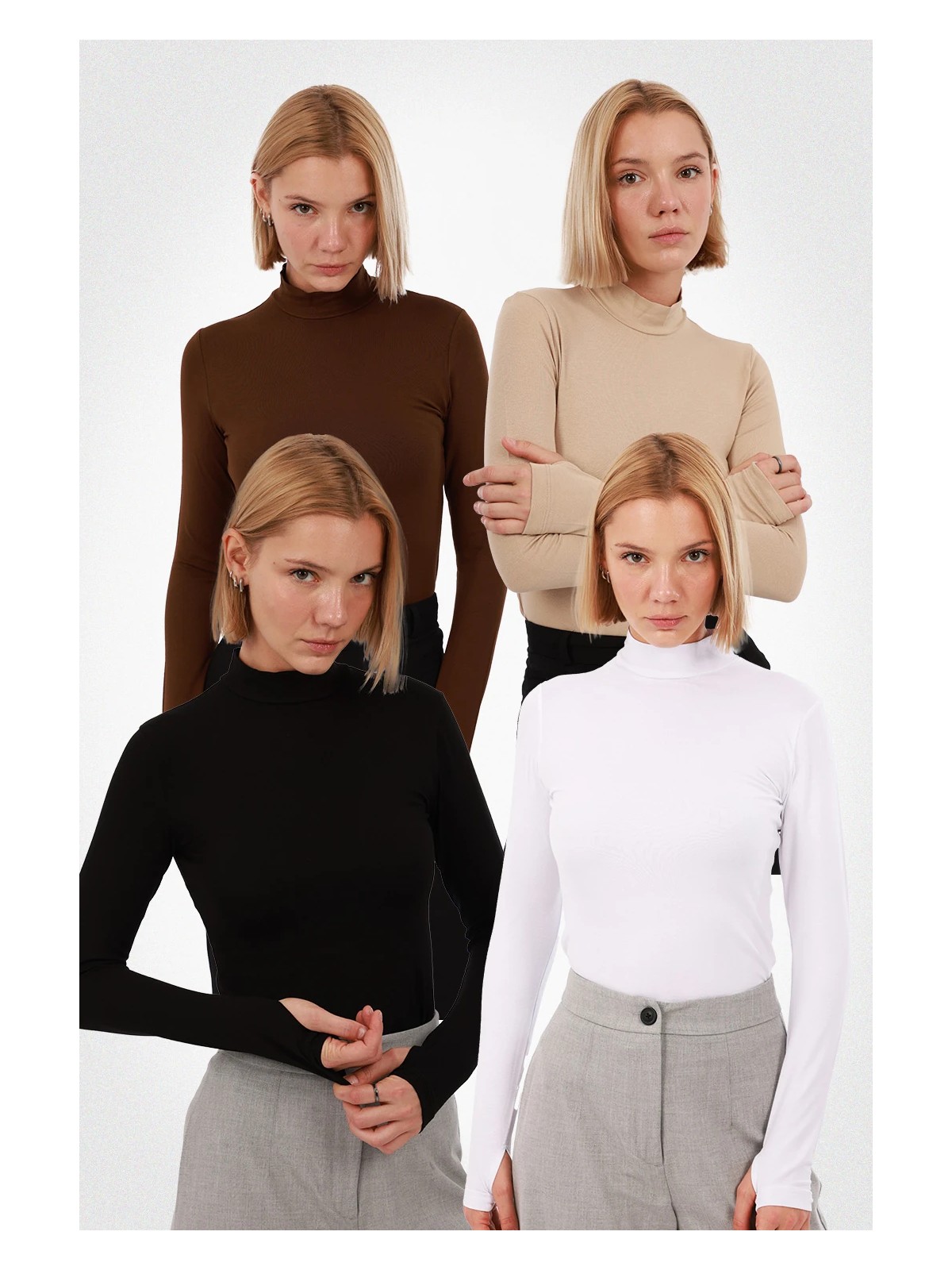 Yade Fashion Kadın Parmak Detaylı Body 4’lü Set