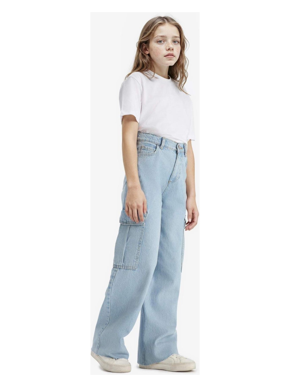 DeFacto Wide Leg Kargo Geniş Paça Jean Pantolon Kız Çocuk E5878A825AU - Görsel 4