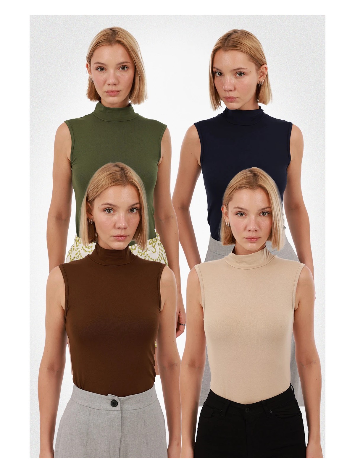 Yade Fashion Kadın Kolsuz Bluz 4’lü Set