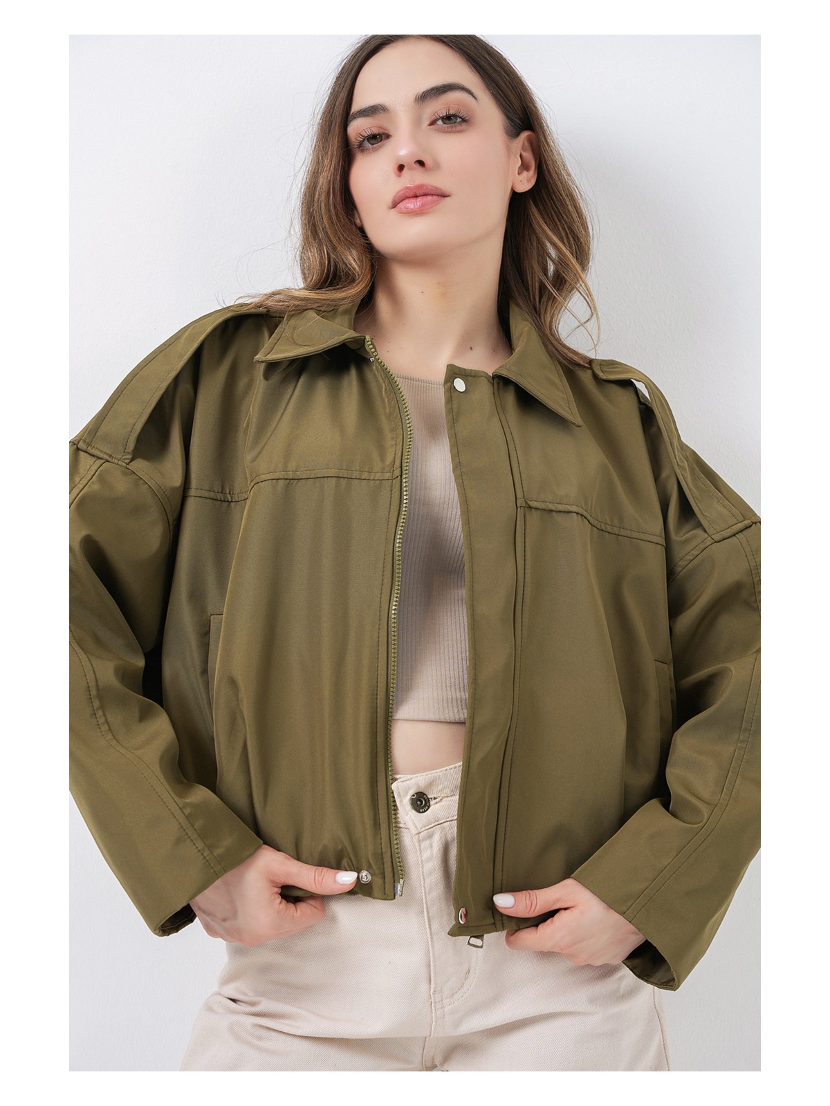 Bigdart Kadın Oversize Kısa Ceket 0732 - Haki