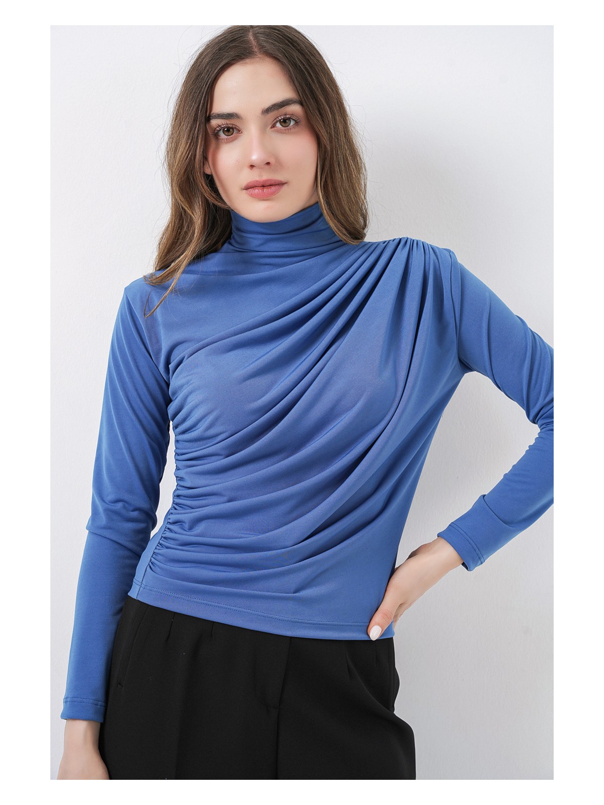 Bigdart 925 Büzgü Detaylı Sandy Bluz - Gri - Görsel 5