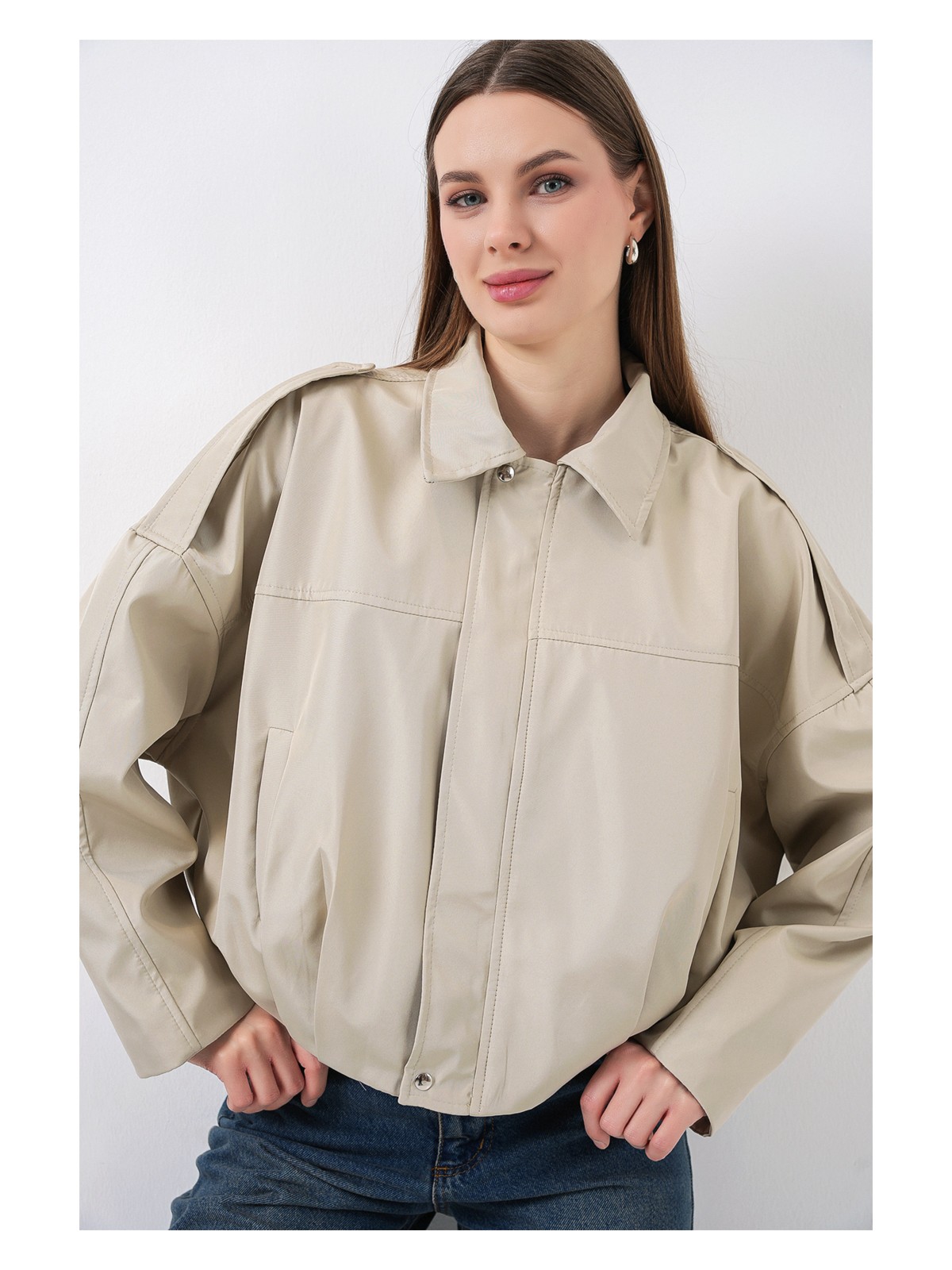 Bigdart Kadın Oversize Kısa Ceket 0732 - Haki - Görsel 4