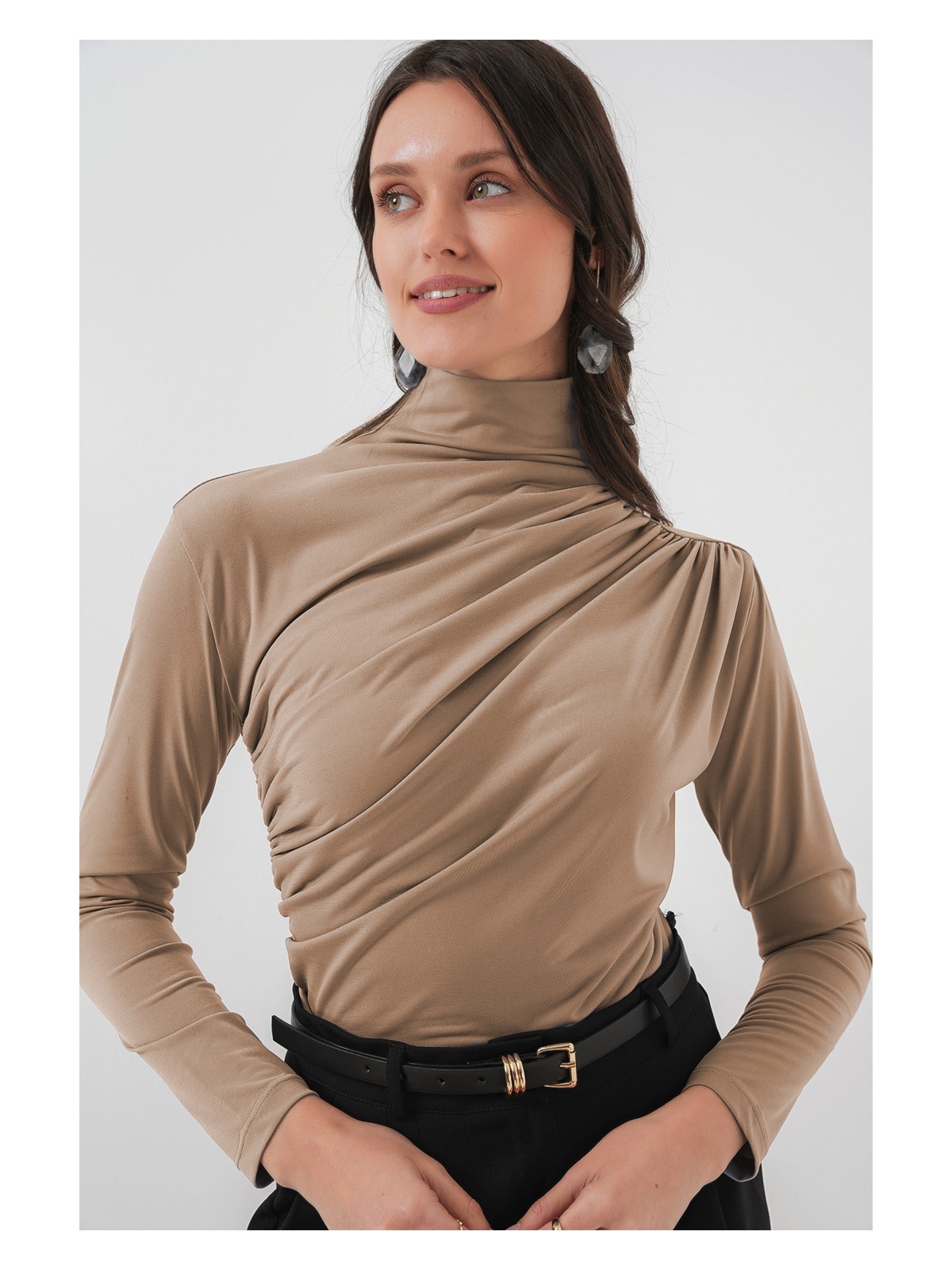 Bigdart 925 Büzgü Detaylı Sandy Bluz - Gri - Görsel 6