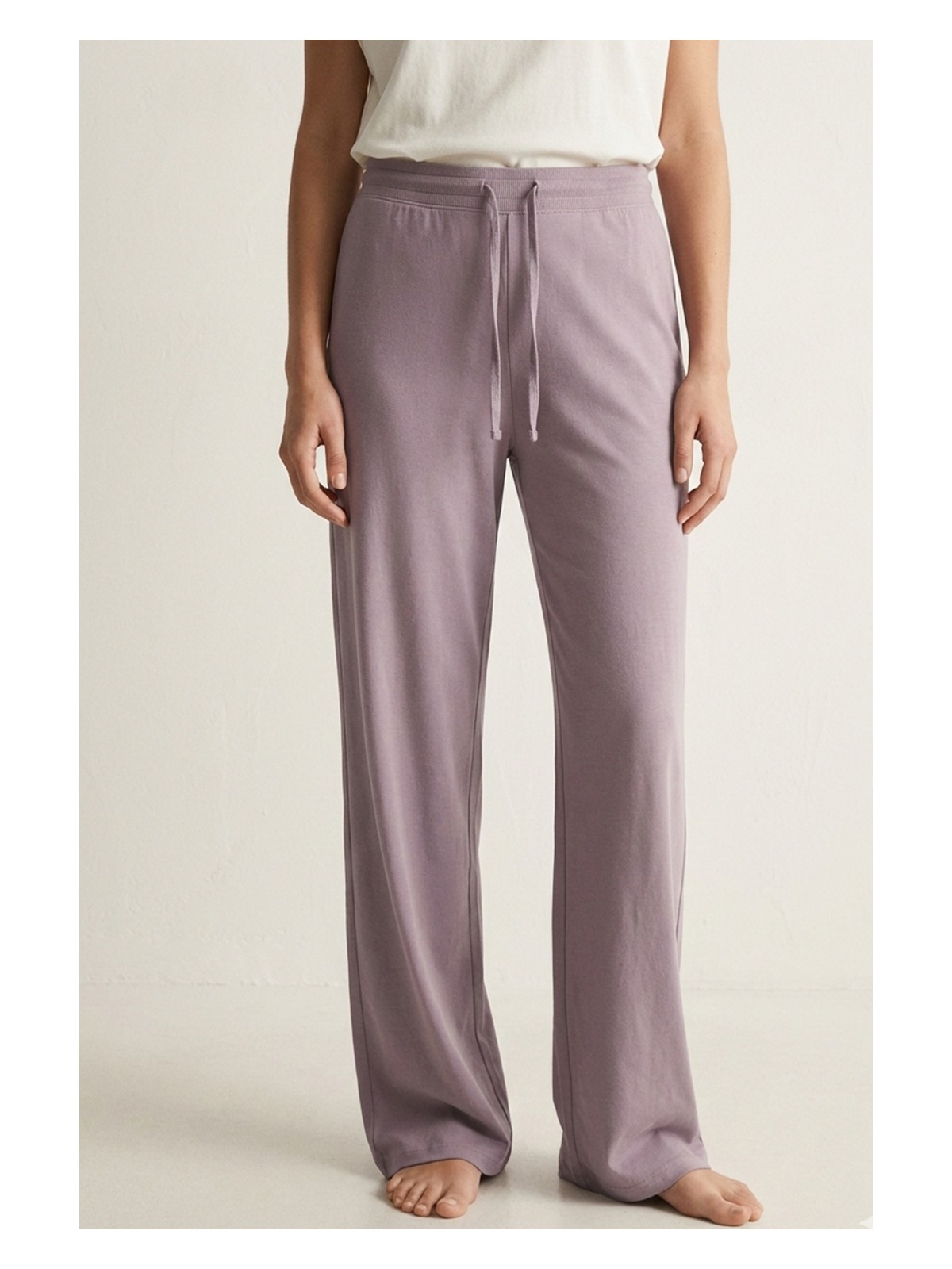 elemge %100 Pamuk Süprem Kadın Pijama Altı Rahat Kalıp Compact Penye Pembe Geniş Paça Ipli Terletmez Alt - Görsel 4