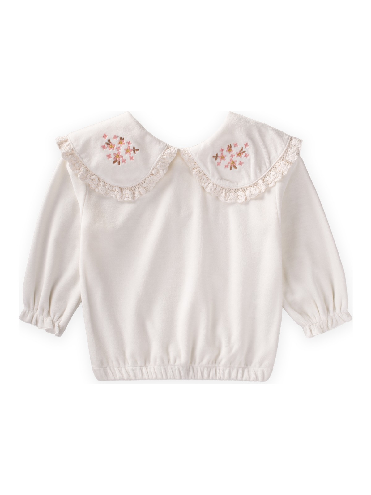 Cigit Dantel Yakalı Vintage Kadife Üst 2-8 Yaş Beyaz