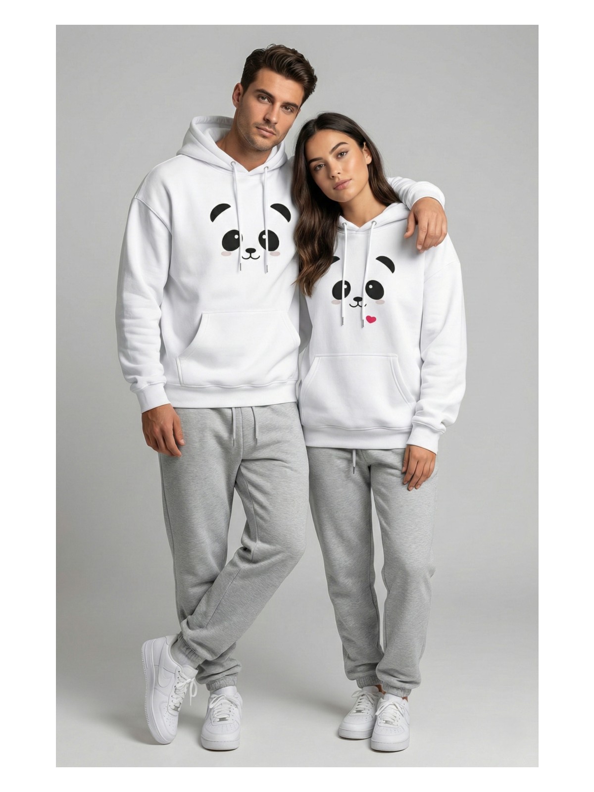 Nevermind Unisex Sevgili Çift Kombini Oversize Panda Baskılı Çift Hoodie - Görsel 4