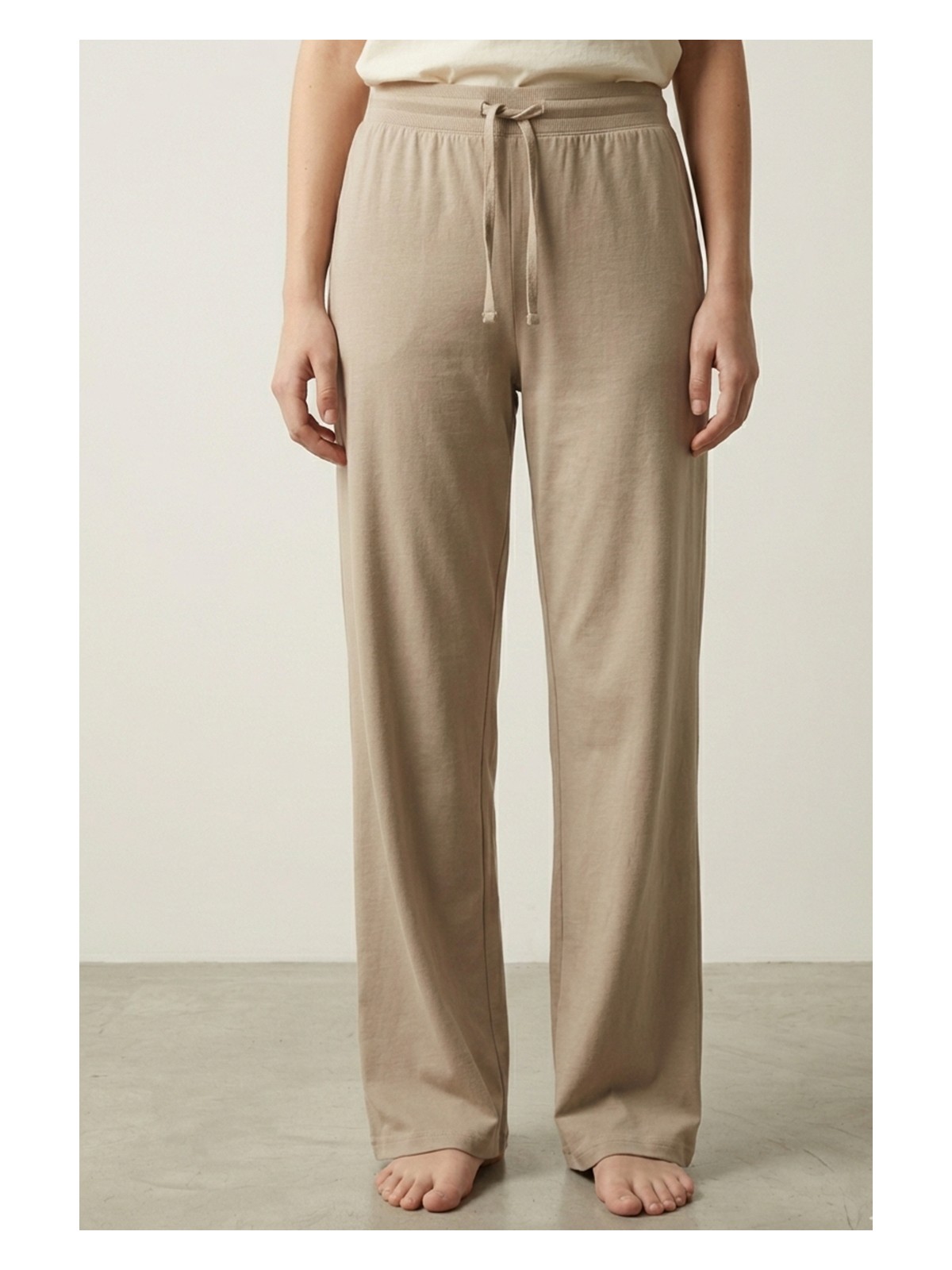 elemge %100 Pamuk Süprem Kadın Pijama Altı Rahat Kalıp Compact Penye Lila Geniş Paça Ipli Terletmez Alt - Görsel 6