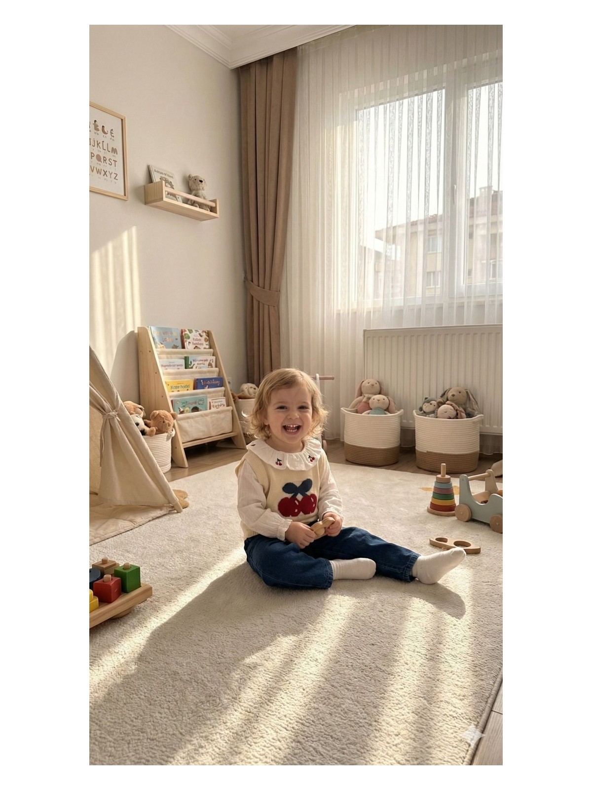 Tuffy Kirazlı Süveter Kız Çocuk Takım 3 Parça Ekru