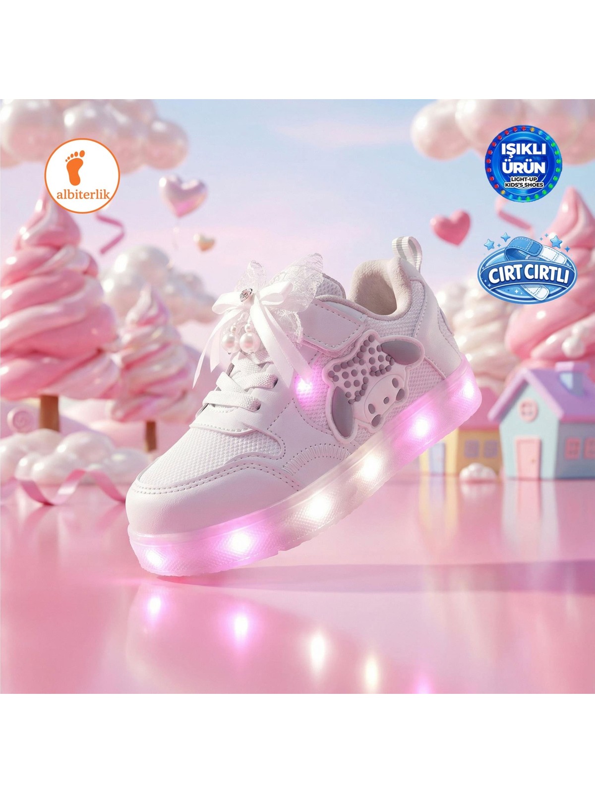 Albishoes Kız Bebek Çocuk Yazlık Hafif Rahat Yumuşak Taban Cırt Cırtlı Işıklı Sneaker Spor Ayakkabı - Görsel 4