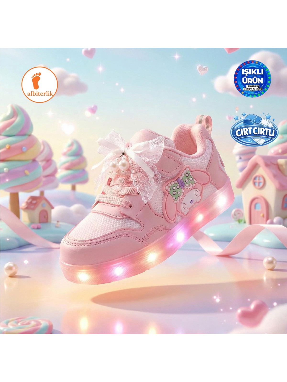 Albishoes Kız Bebek Çocuk Yazlık Hafif Rahat Yumuşak Taban Cırt Cırtlı Işıklı Sneaker Spor Ayakkabı - Görsel 6