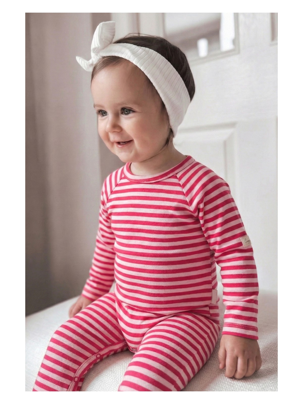 Cigit Çizgili Triko Tulum 0-3 Yaş Pudra Şeftali - Görsel 3