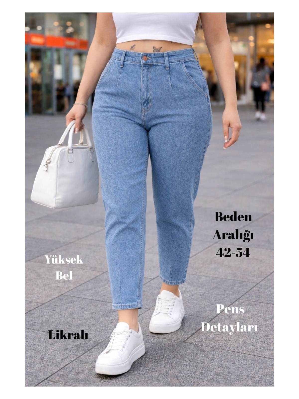 Cedy Denim Cedy Denım Kadın Büyük Beden Pileli Mom Jean Pantolon C600