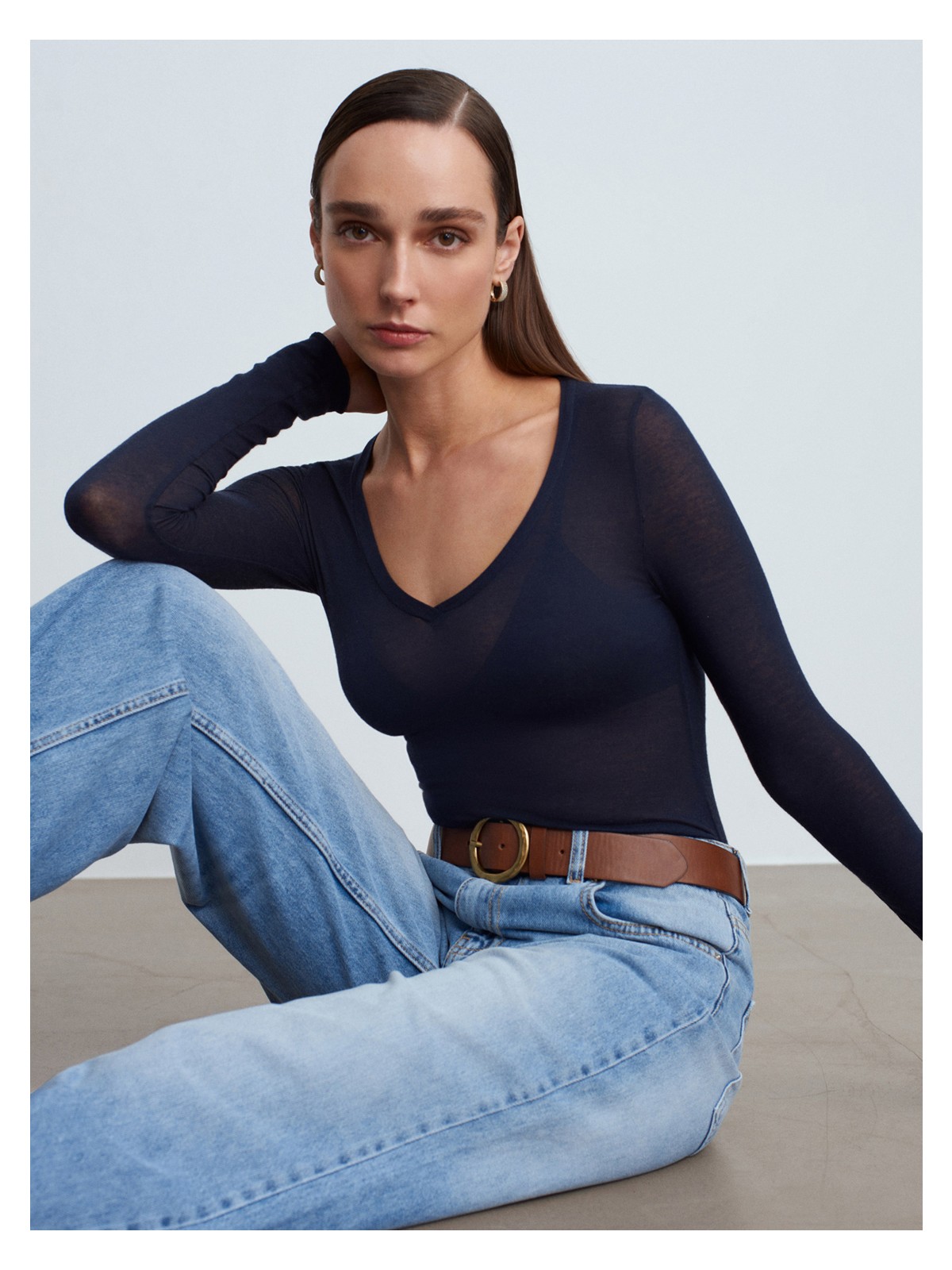 Dilvin 32310 V Yaka Kaşmir Bluz-Lacivert