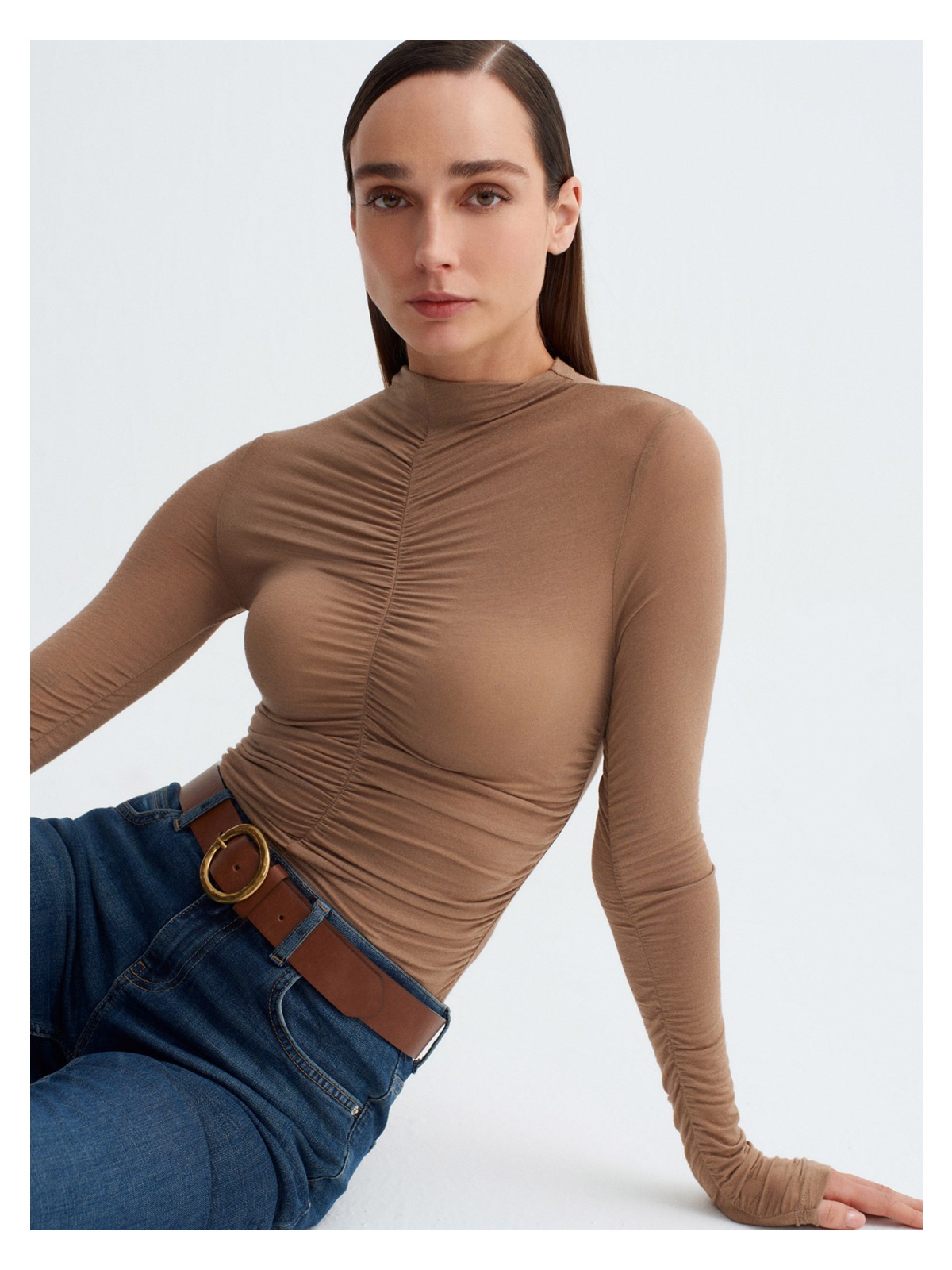 Dilvin 32333 Kaşmir Karışımlı Büzgülü Bluz-Siyah - Görsel 5