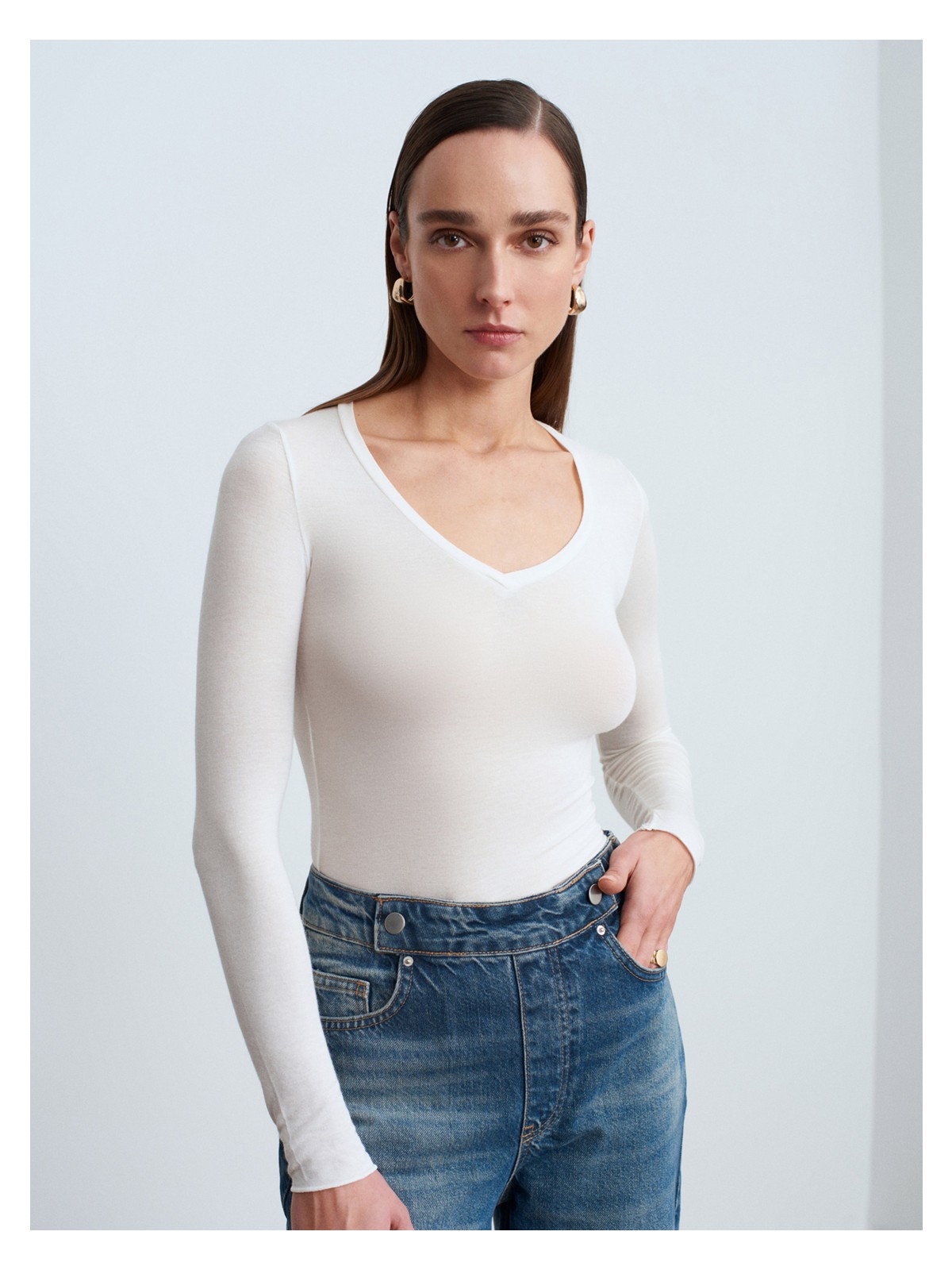 Dilvin 32310 V Yaka Kaşmir Bluz-Lacivert - Görsel 5